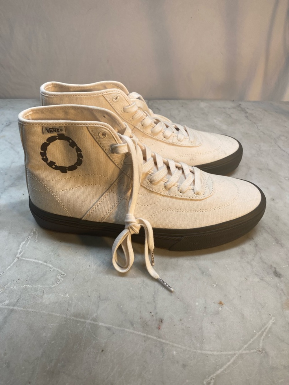 Vans High-Top Canvas Sneakers in Cream with Black Sole - Picture 2 of 6